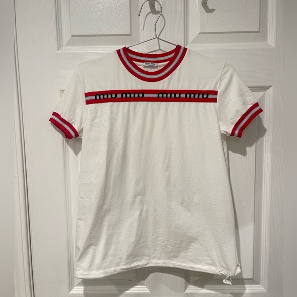 Miu Miu Tops - Miu Miu White Tee with Red Accents